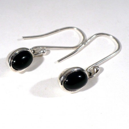 boucles d'oreilles pendantes ovales en onyx noir et argent