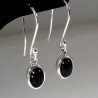 boucles d'oreilles pendantes ovales en onyx noir et argent