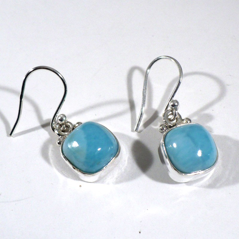 boucles d'oreilles en larimar serties argent