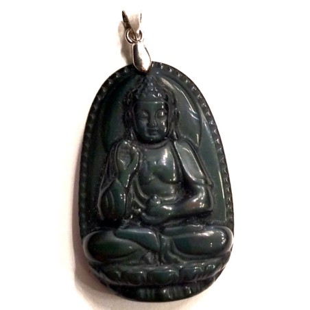 Pendentif bouddha méditatif en obsidienne oeil céleste