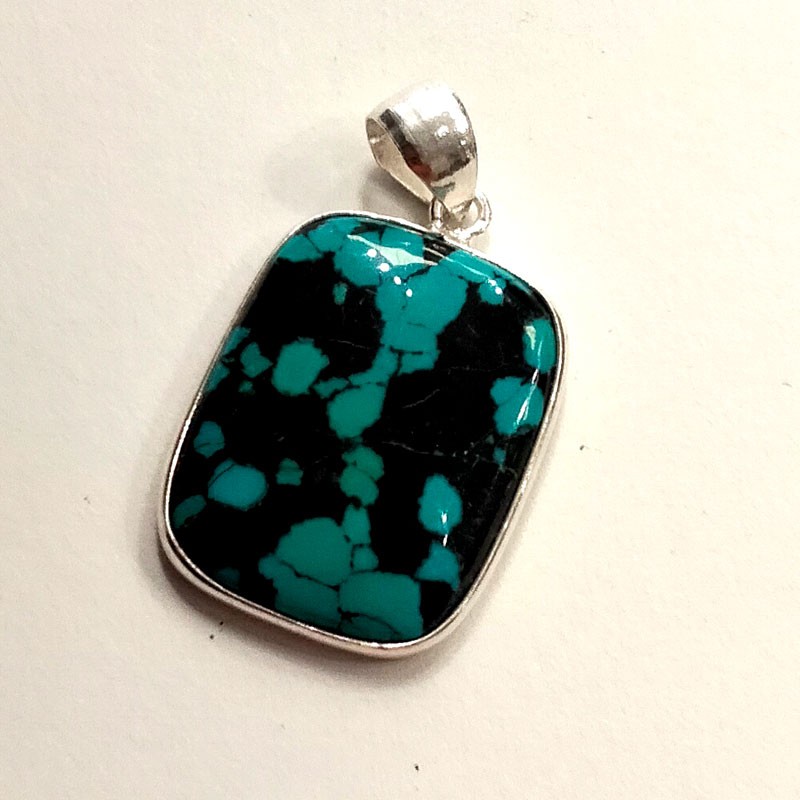 Pendentif rectangle en Turquoise matrix et Argent