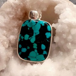 Pendentif rectangle en Turquoise matrix et Argent