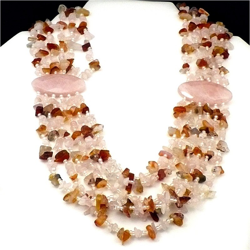 Collier quartz rose et cornaline 6 rangs Collier quartz rose et cornaline 6 rangs