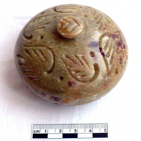 Boite à bijoux ronde gravée en Stéatite d'Inde Boite à bijoux ronde gravée en Stéatite d'Inde