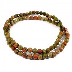 bracelet en unakite (épidote) perles facettées 4mm