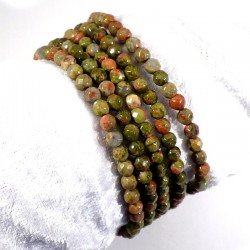 bracelet en unakite (épidote) perles facettées 4mm