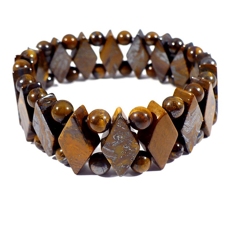 bracelet en oeil de tigre losanges et boules