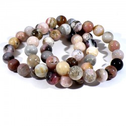 bracelet en opale rose perles rondes 12mm