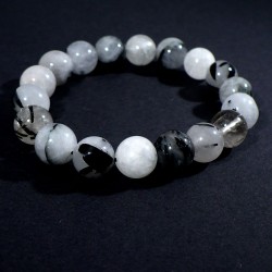 bracelet en quartz tourmaline perles rondes 10mm