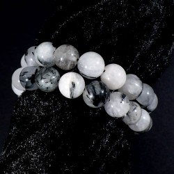 bracelet en quartz tourmaline perles rondes 10mm