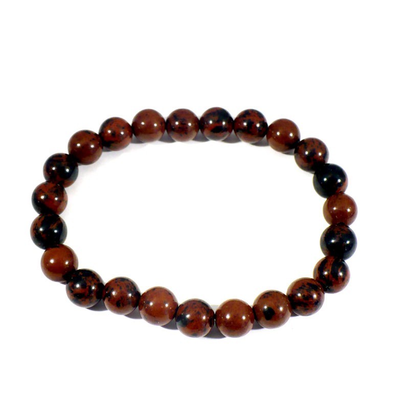 bracelet en obsidienne acajou perles rondes 8mm