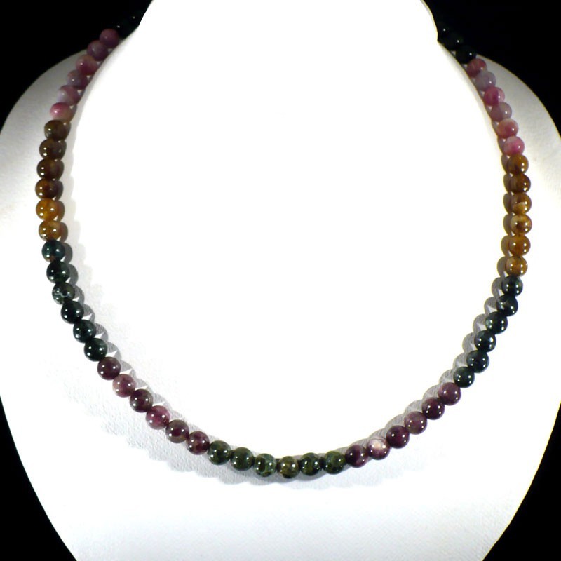 Collier en Tourmaline multicolore perles rondes 8mm Collier en Tourmaline multicolore perles rondes 8mm