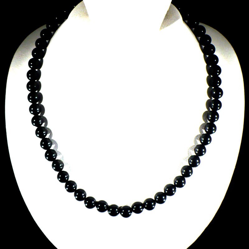 Collier ras de cou en obsidienne perles rondes 8mm Collier ras de cou en obsidienne perles rondes 8mm