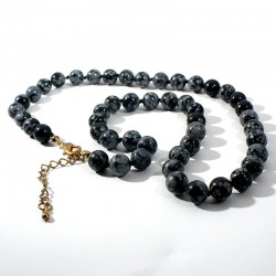 Collier en obsidienne neige perles rondes et noeuds