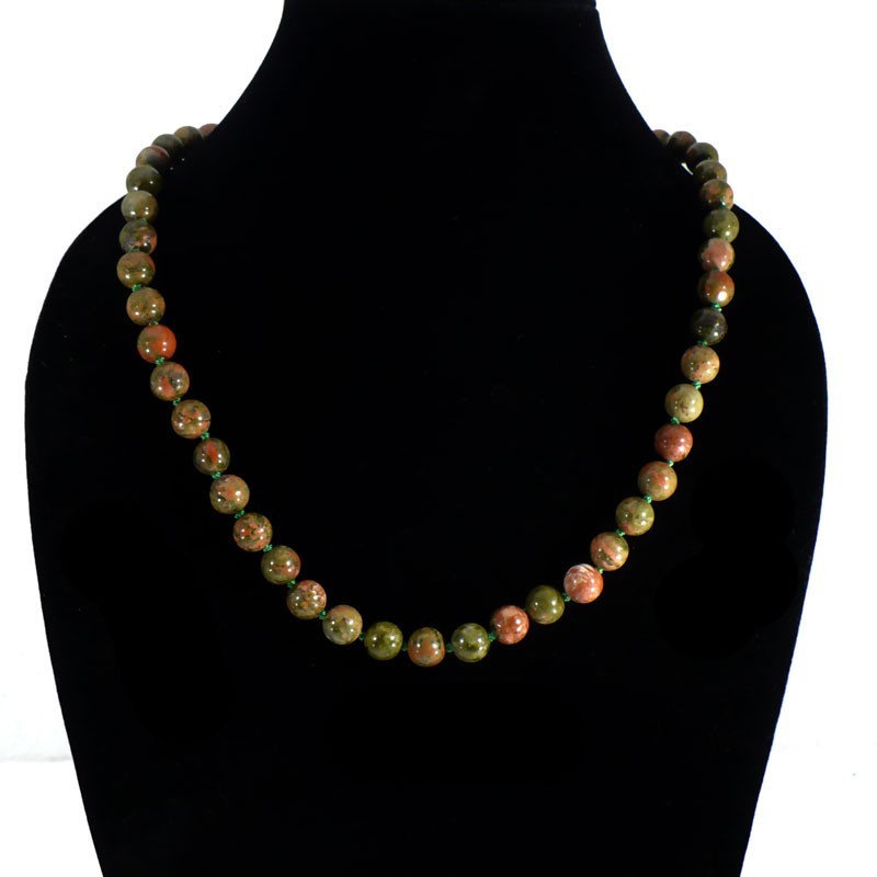 Collier en Unakite perles rondes et noeuds