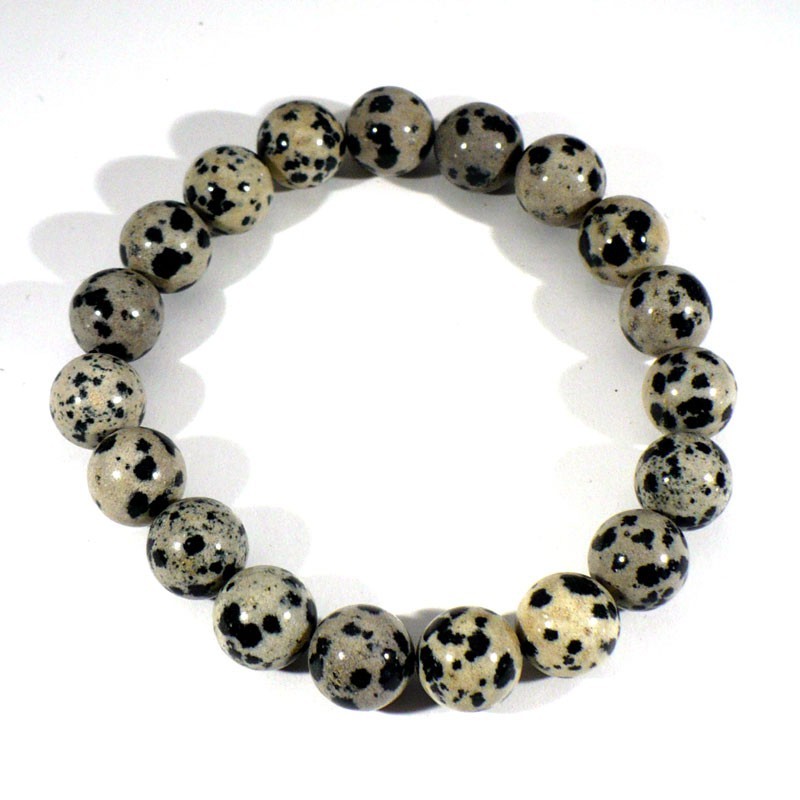 Bracelet en Jaspe dalmatien perles rondes 10mm