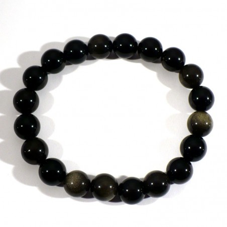 Bracelet en Obsidienne dorée perles rondes 10mm