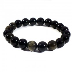 Bracelet en Obsidienne dorée perles rondes 10mm