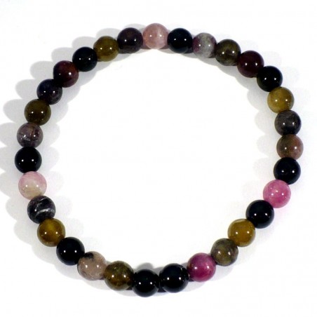 Bracelet en Tourmaline multicolore perles rondes 6mm