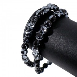 Bracelet en Obsidienne neige perles facettées 6mm
