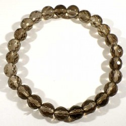 bracelet en quartz fumé perles facettées 8mm