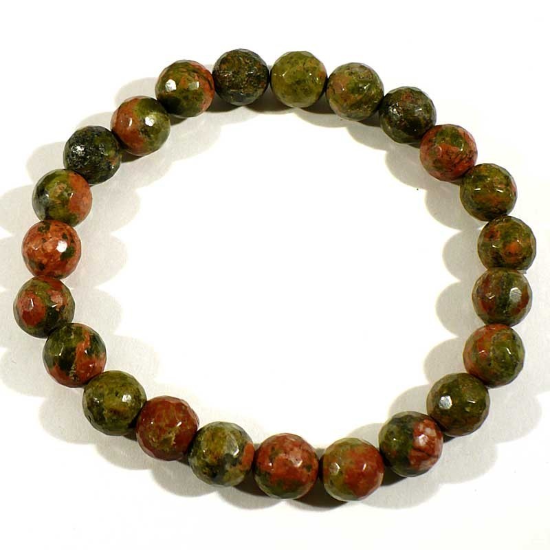 bracelet en unakite (épidote) perles facettées 8mm