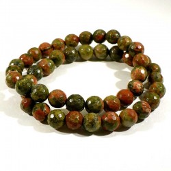 bracelet en unakite (épidote) perles facettées 8mm