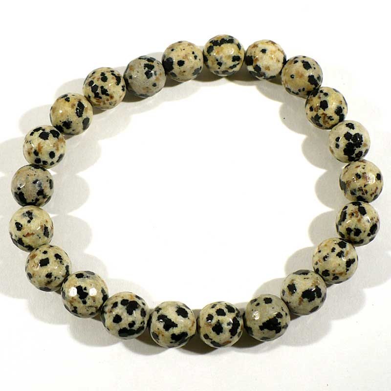 Bracelet en jaspe dalmatien perles facettées 8mm