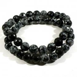 Bracelet en obsidienne neige perles facettées 8mm