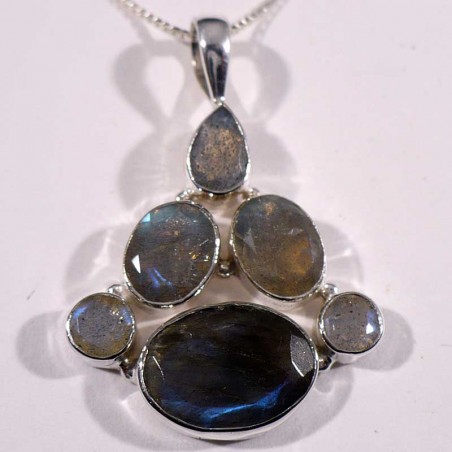 Pendentif fleur en Labradorite facettée et Argent