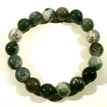 bracelet en agate mousse perles rondes 12mm