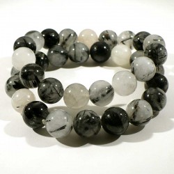 bracelet en quartz tourmaline perles rondes 12mm