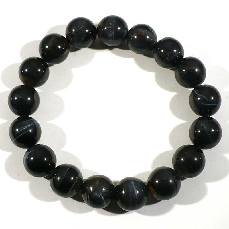 Bracelet en Oeil de Faucon perles rondes 12mm Bracelet en Oeil de Faucon perles rondes 12mm