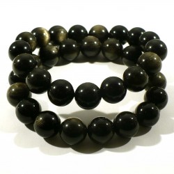 Bracelet en Obsidienne dorée perles rondes 12mm