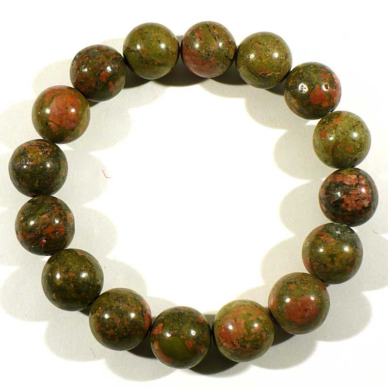 Bracelet en Unakite perles rondes 12mm