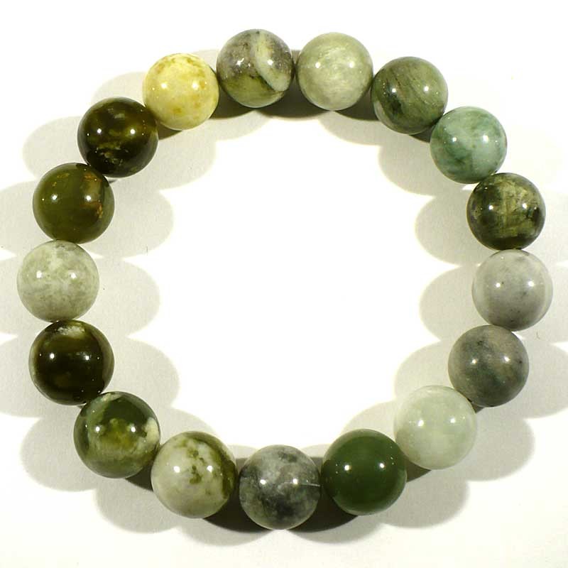 Bracelet en jade serpentine noble de chine perles rondes 12mm