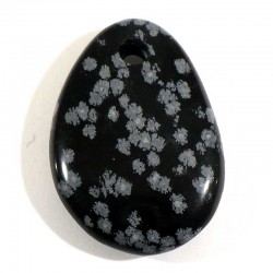 Pendentif galet plat en obsidienne neige 4cm