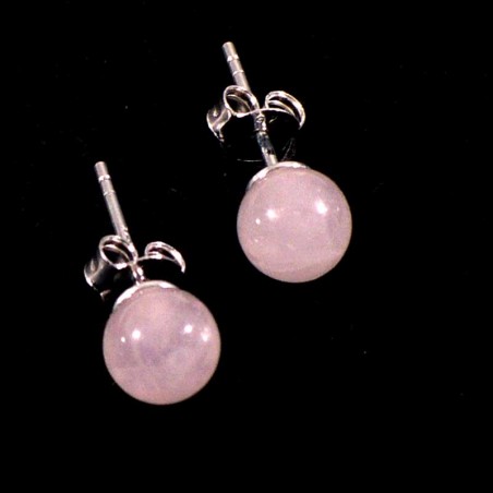 puces d'oreilles en quartz rose tige argent