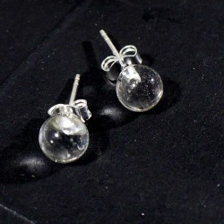 puces d'oreilles en cristal de roche tige argent